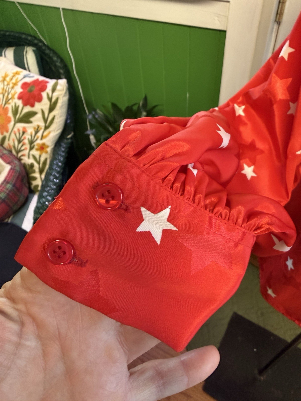 Vintage Patriotic Red JH Collectibles Blouse w/ White Stars And Neck Scarf Sz 10