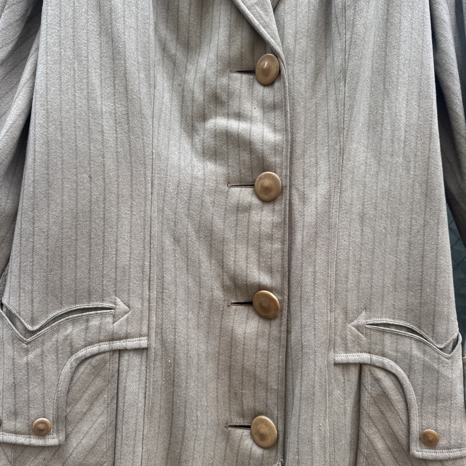 Antique Edwardian Pin Stripe Cream Coat Celluloid Buttons Darting Dress Jacket