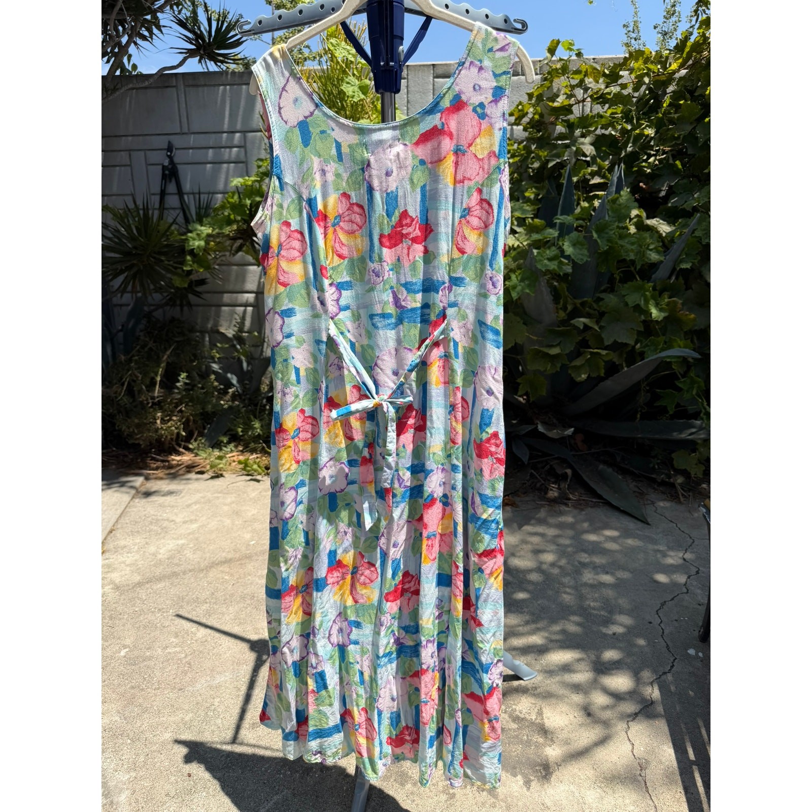 Vintage 90s A-Line Dress Large Pastel Rainbow Floral Jennifer Moore