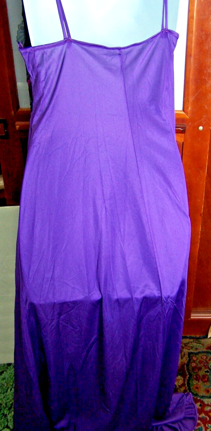 Vtg Nightgown Large 30s 40s Nylon Purple & Black Lace Honeymoon Bride READ