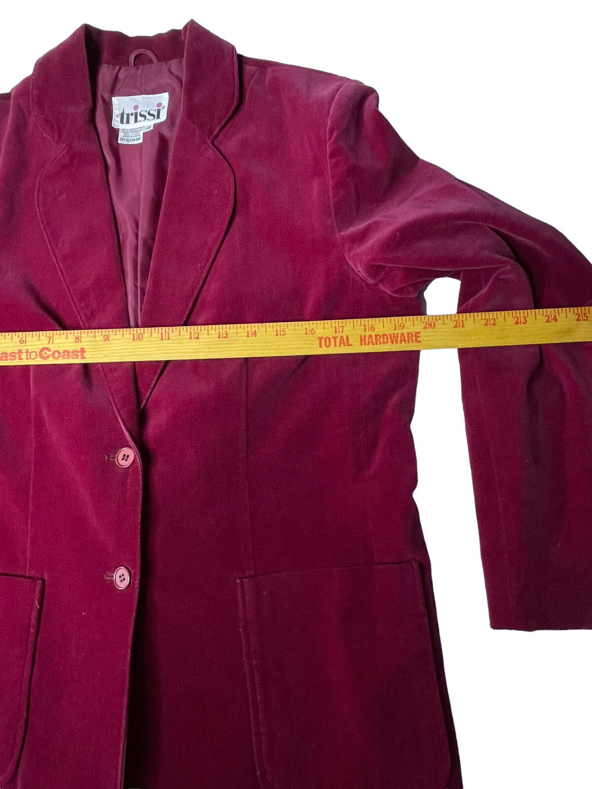 Vintage Trissi’s Woman Velvet Blazer Size 16 Burgundy Wine Shoulder Pads Bust 39