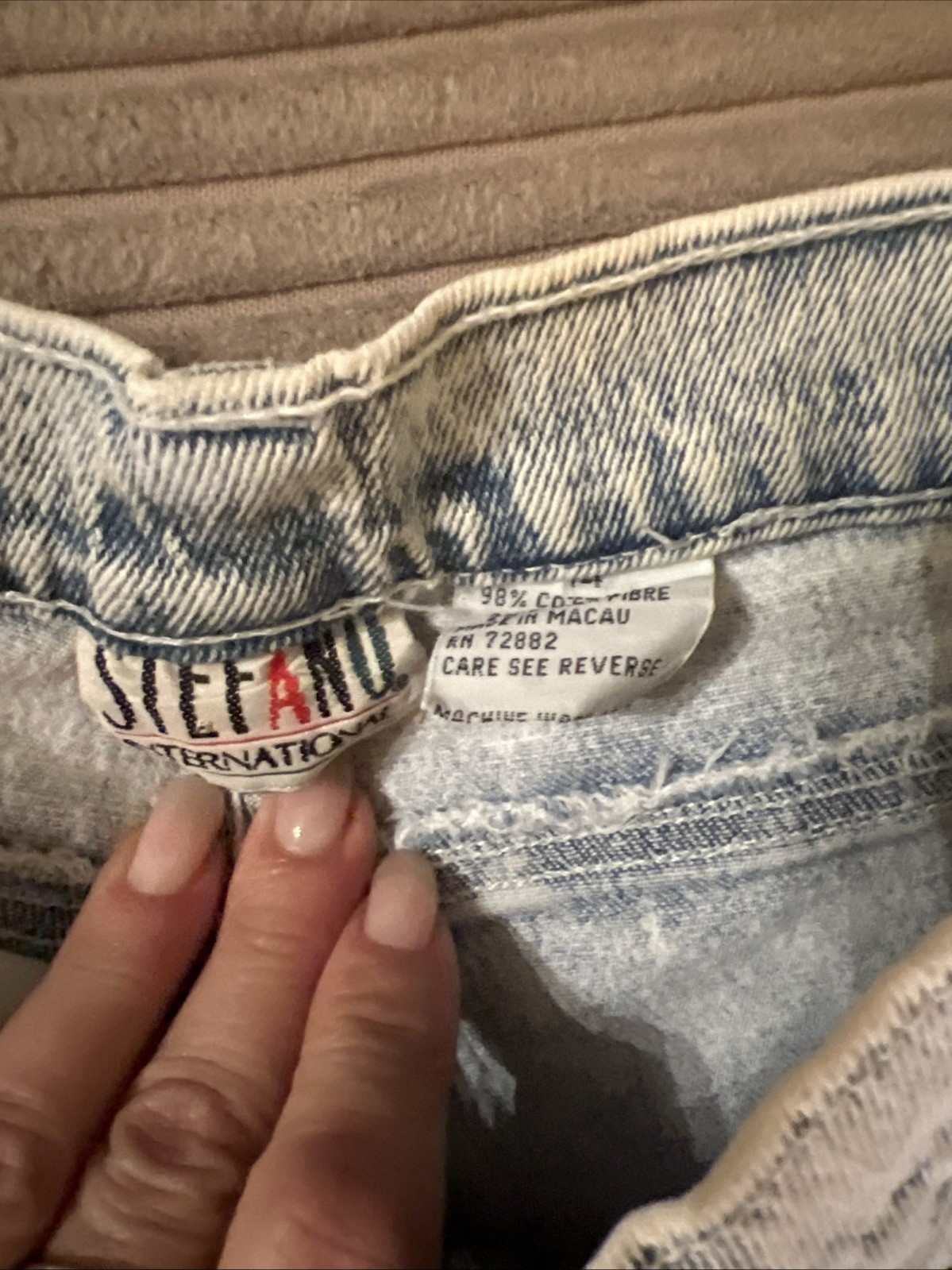 Stefano International Acid Wash High Waisted Stretch Jeans Open Braid Down Leg