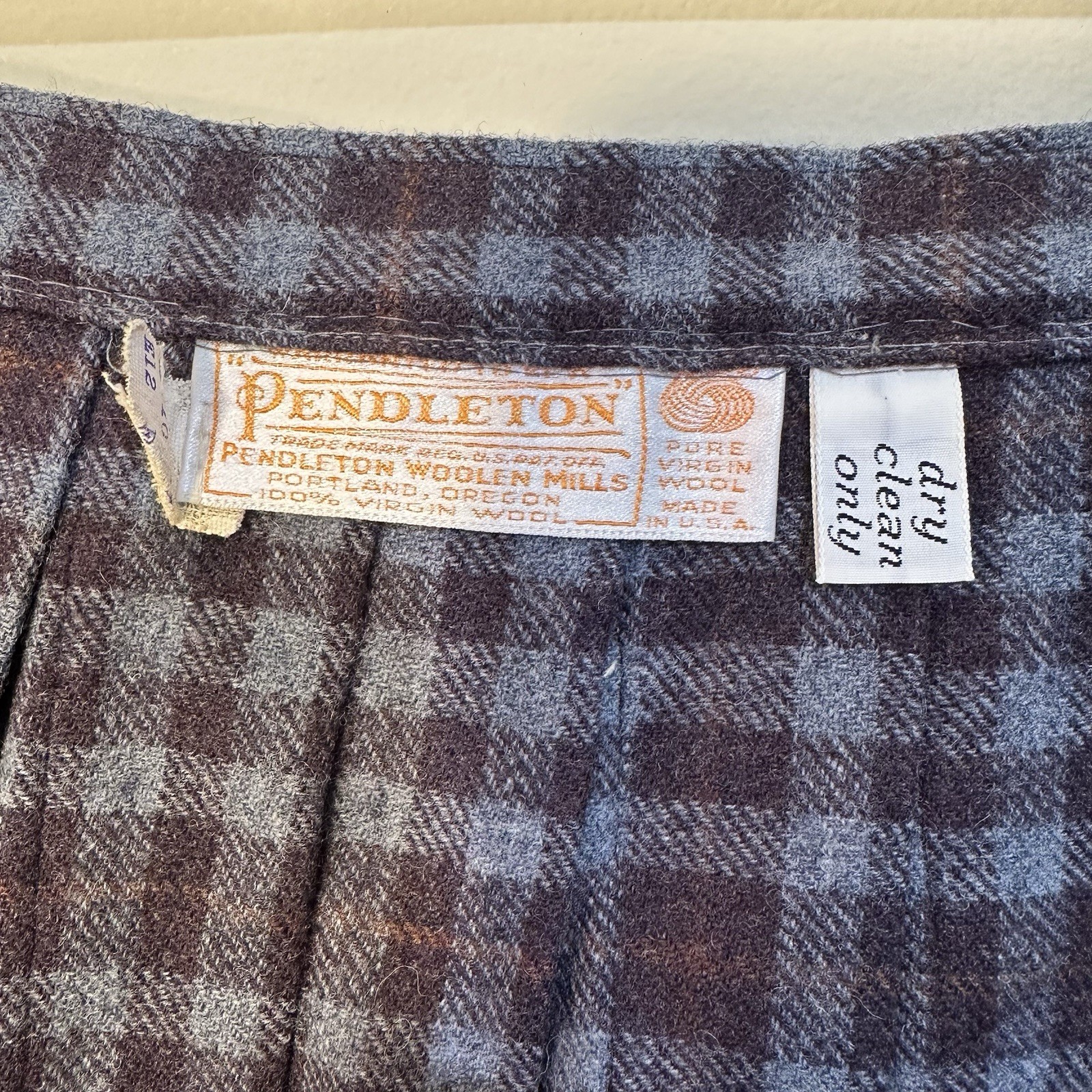 Pendleton VTG M662 Wool Walking Kilt Skirt 10 Muted Blue Purple Brown Plaid 80’s