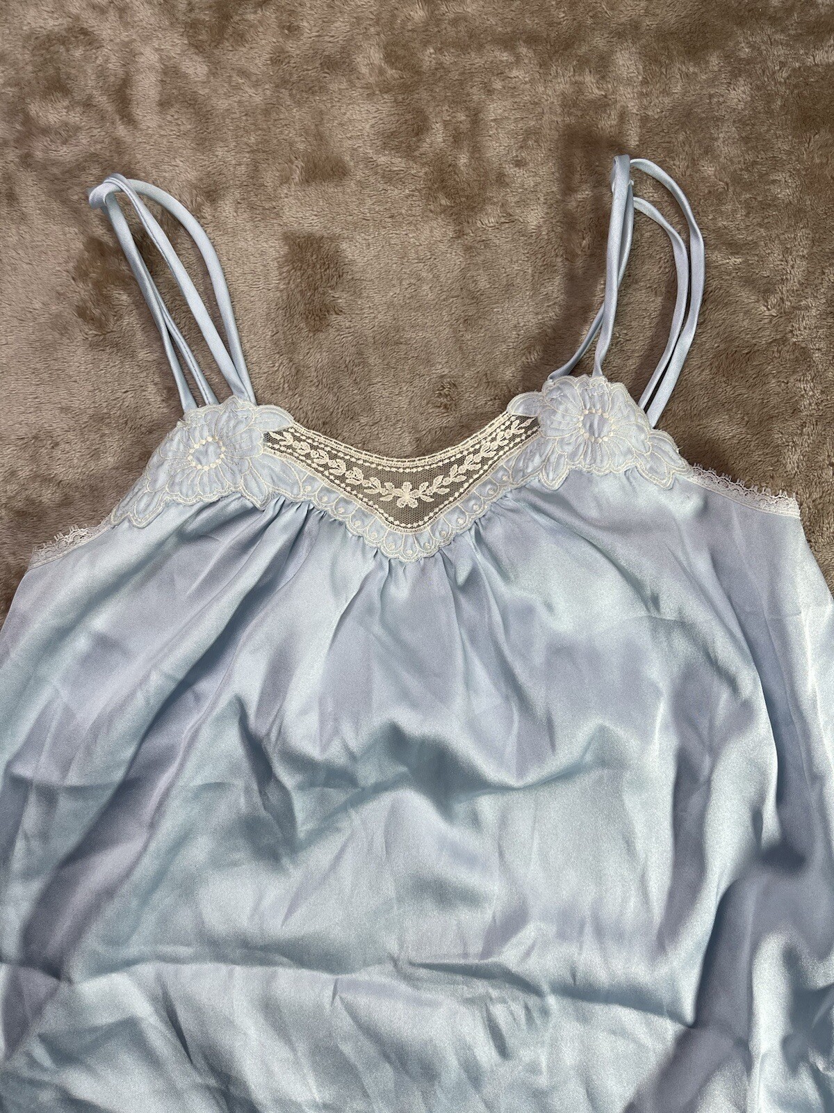 Vintage Yolande Womens Small Blue Lace Slit Nylon Nightgown Babydoll Slip EUC