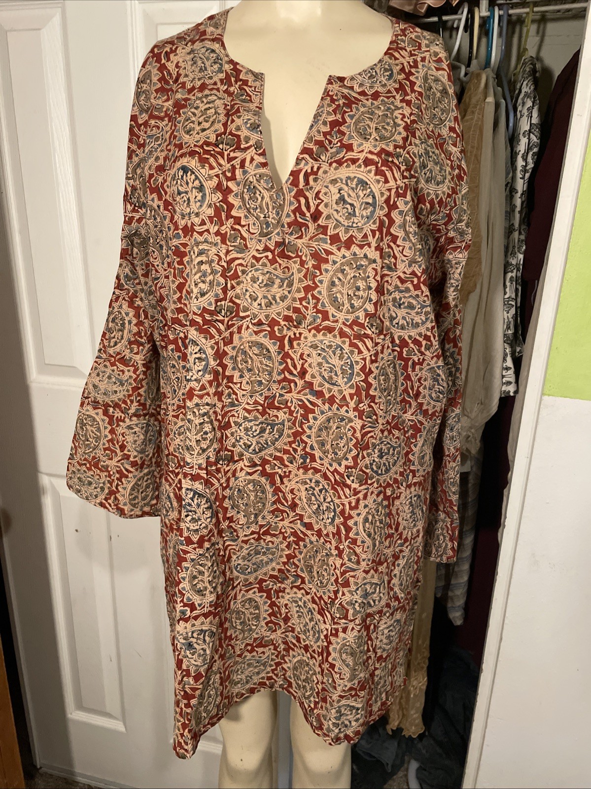 Vtg India Cotton Gauzy Dress Tunic Boho Hippie L