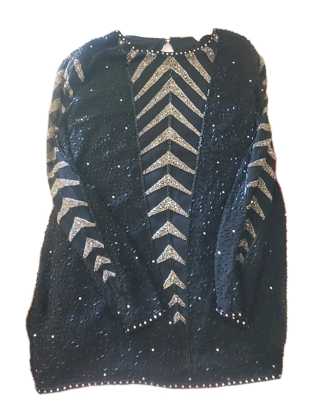 Vintage Oleg Cassini Black and Silver Beaded Cocktail Blouse Silk