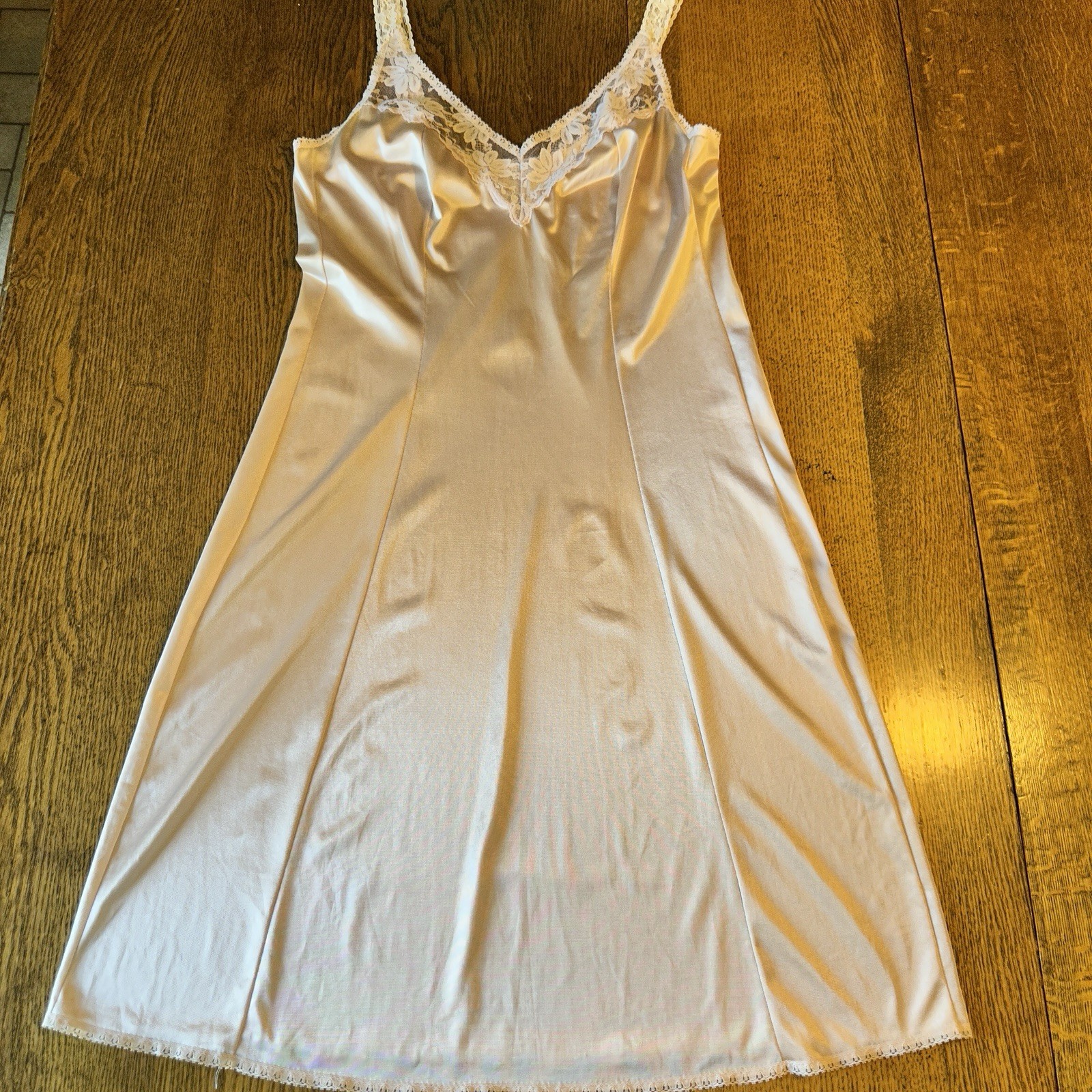 Vtg Maidenform Full Slip Dress Pale Pink Blush Lace USA Union Wise Buys 36