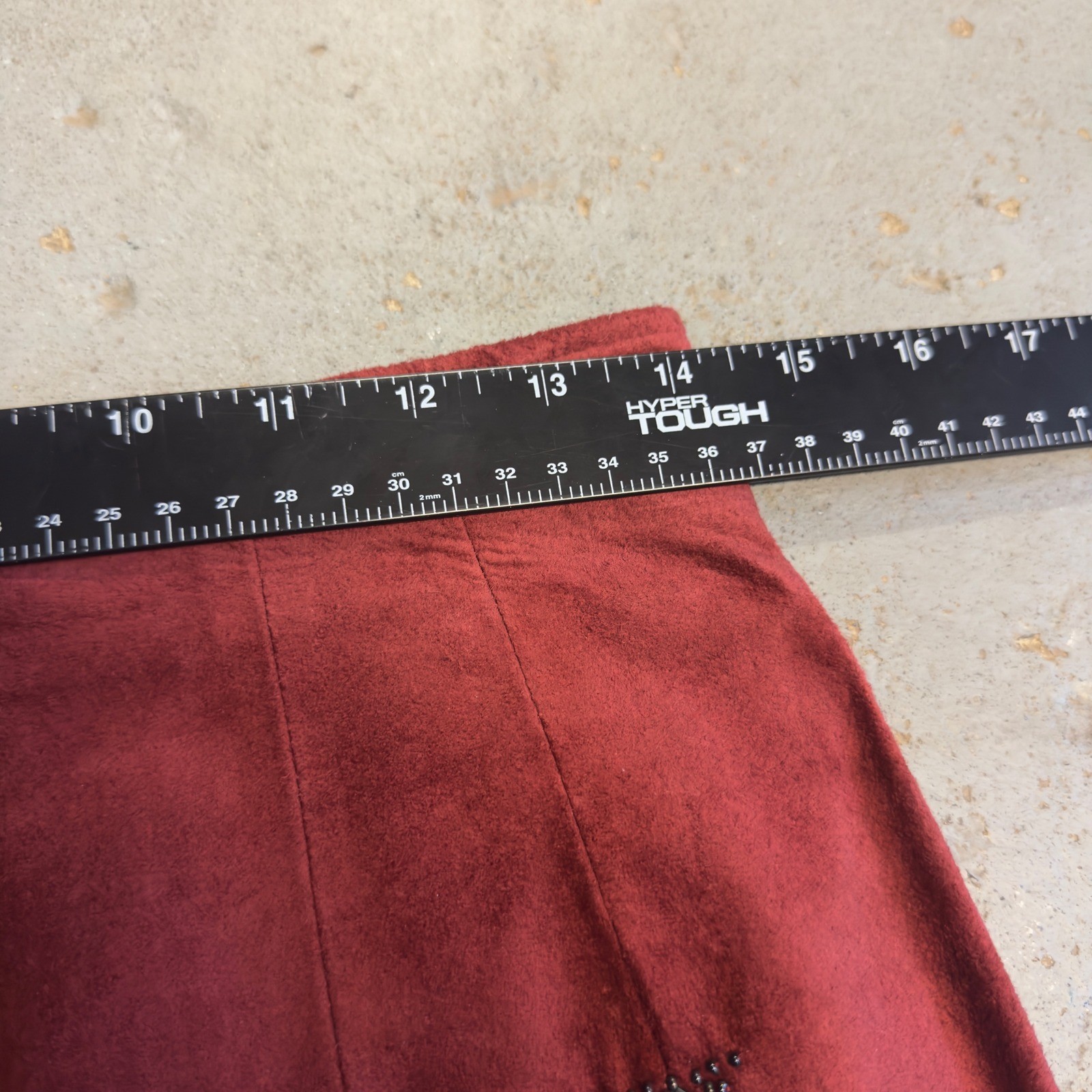 Pia Rucci Vintage Red Suede Leather Beaded Pencil Skirt Size 10 Rust Boho Midi