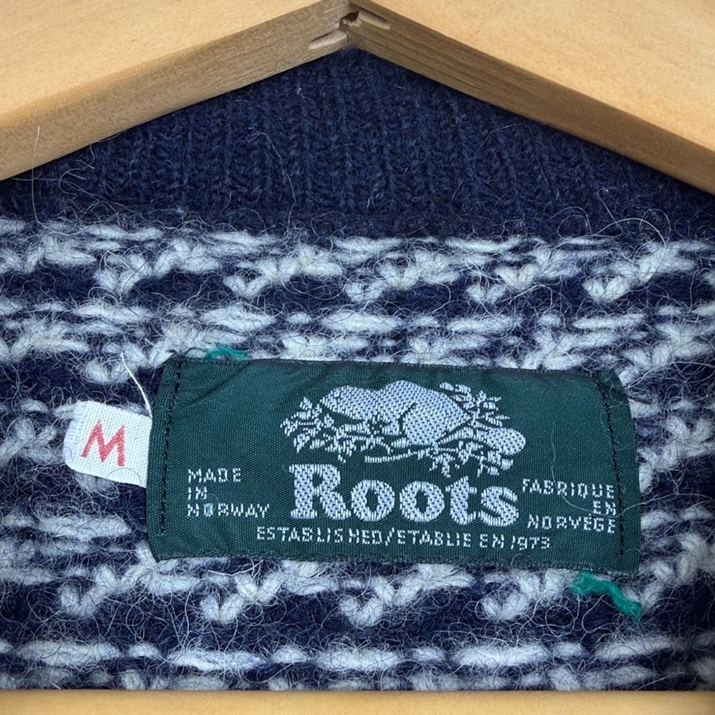 Vintage Roots Sweater Womens Medium Navy Blue White Wool Birdeye Made in Norway