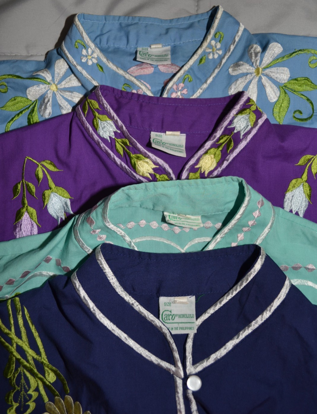 Vintage Caro of Honolulu LOT of 4 Embroidered Button down mock neck Tunics sz 12