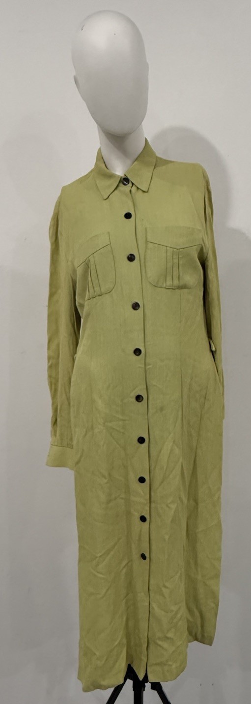 MENU Lime Green Shirt Dress | Vintage 1990s Minimalist Button Front Midi