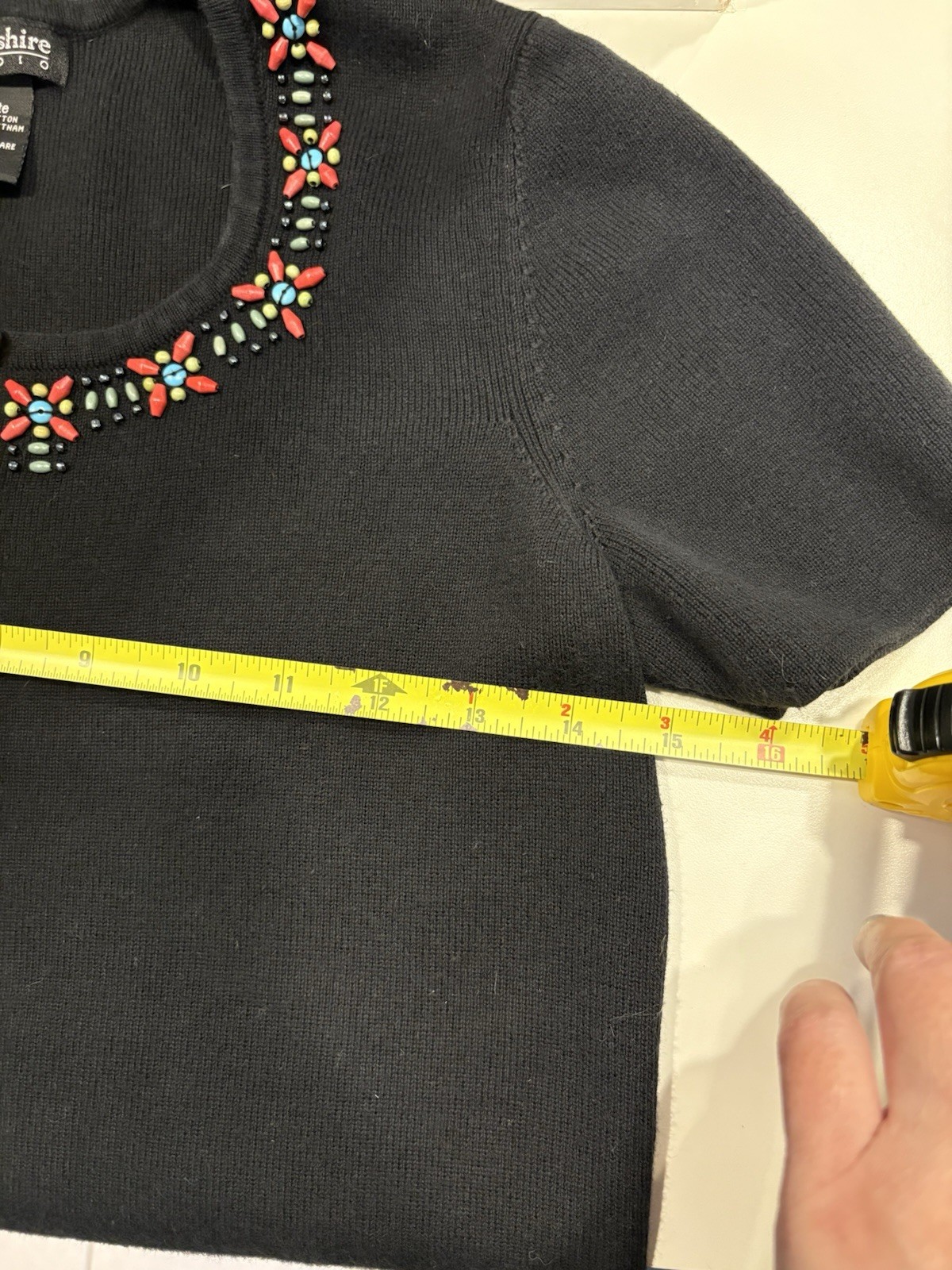Vintage HampshireStudio 100% Cotton Petite Beaded Collar Ladies T Size Small