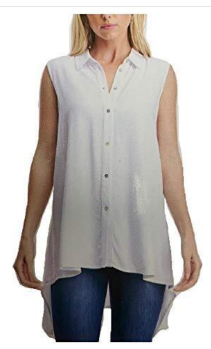 FEVER WOMEN’S SLEEVELESS HIGH LOW BUTTON FRONT BLOUSE(WHITE LARGE)NWT