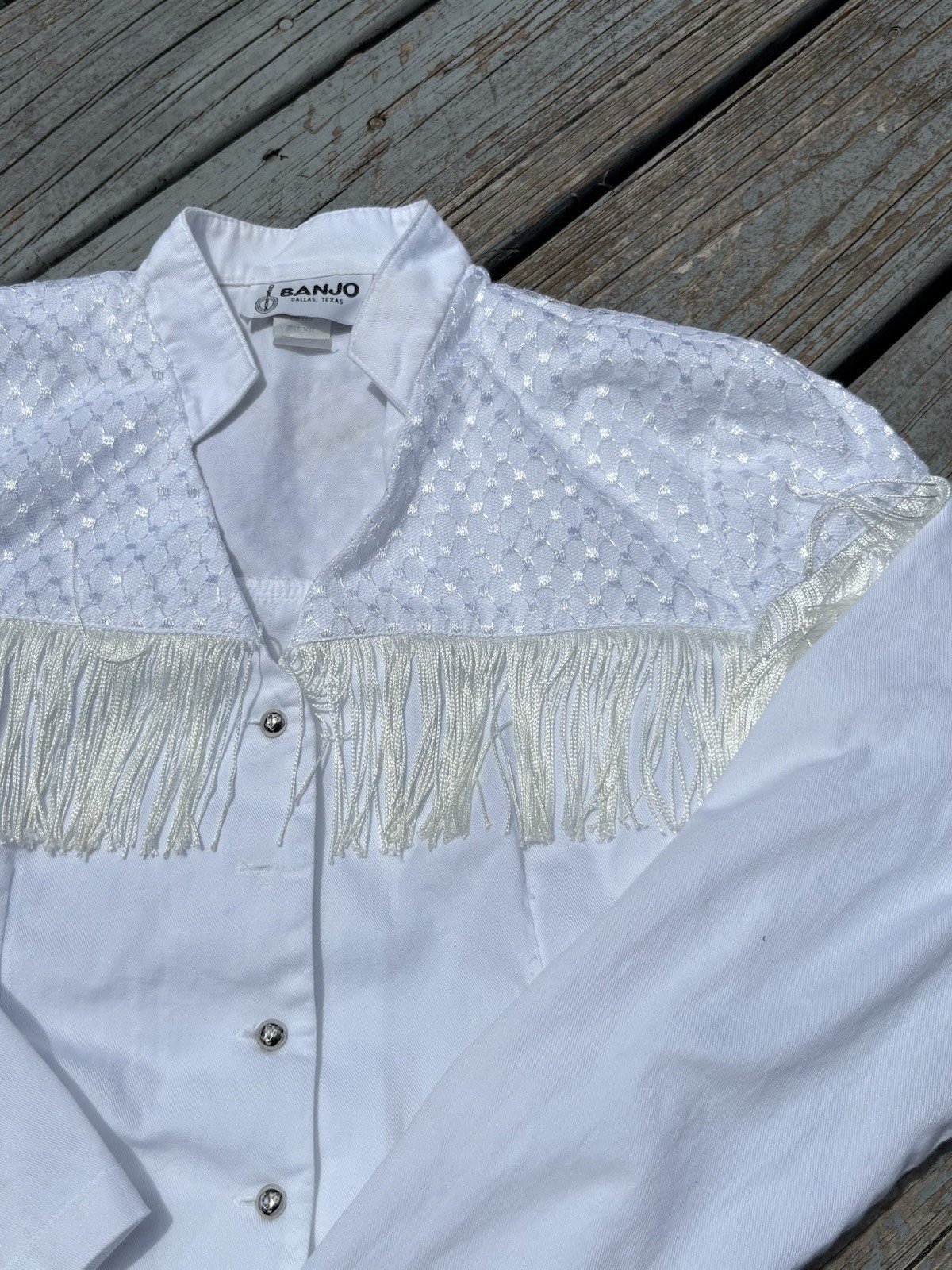 Vintage Western Valentines Button Up Shirt Women’s Cowboy Banjo Cute White Frill