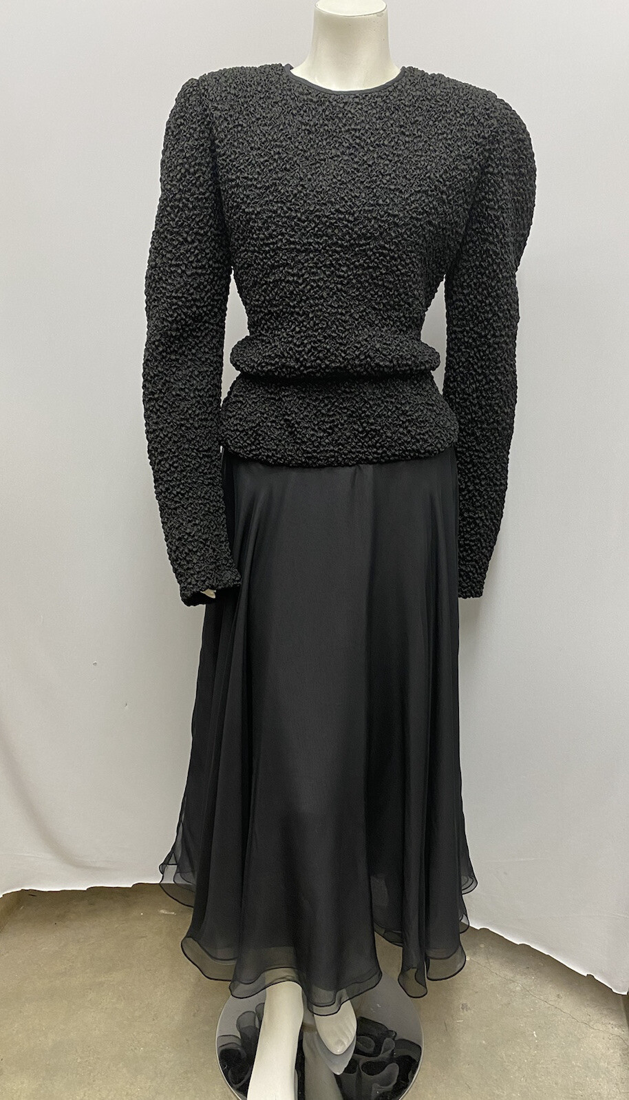 Vintage William Pearson Dress Black Top is All Puckered Cocktail Style Size 10 8