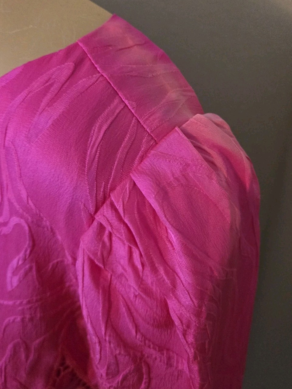 Vintage 80s Cloak of Many Colors Silk Skirt Set Pink Fuchsia Lace 2pc Faded Sz 8