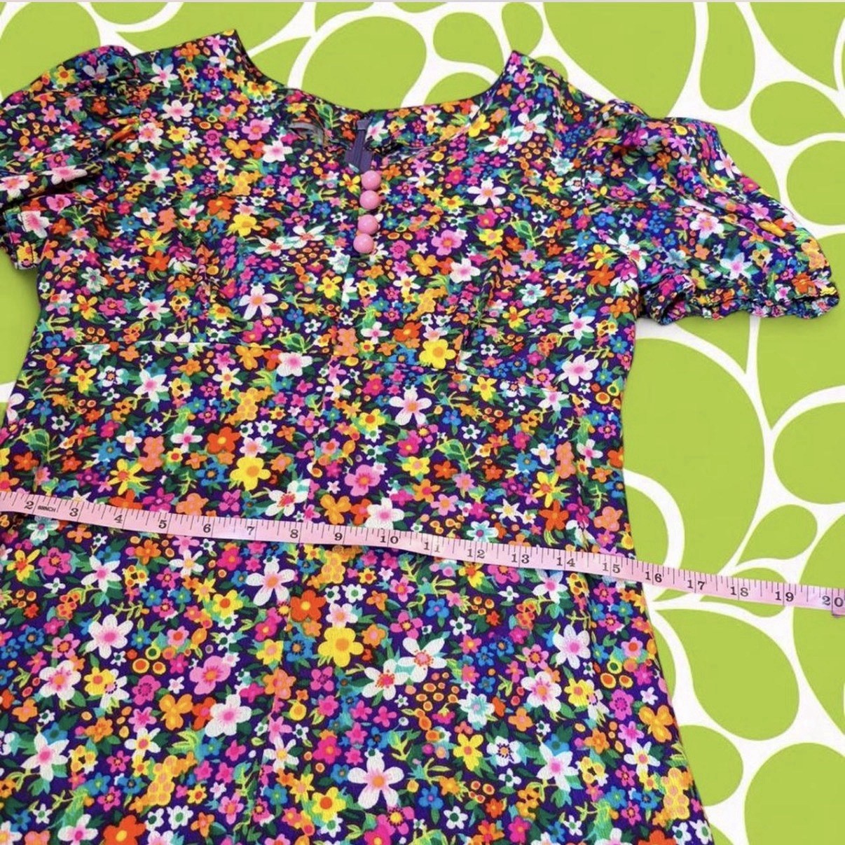 TRUE Vintage 1970s Ditsy Flower Power Babydoll Mini Mod Dress Size S 🌸
