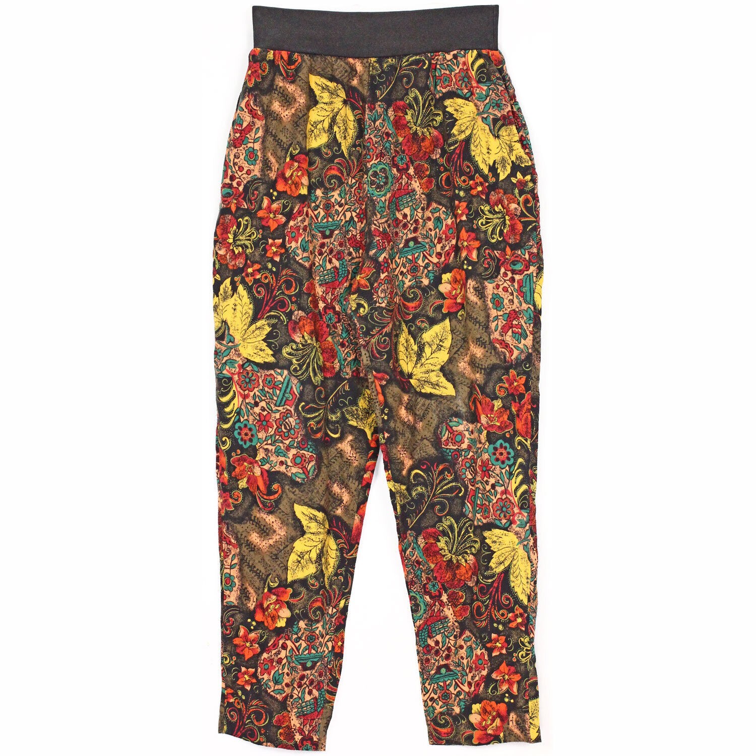 1990s Women’s Vintage Harem Hammer Pants Rayon Blend Boho Floral Print S/M