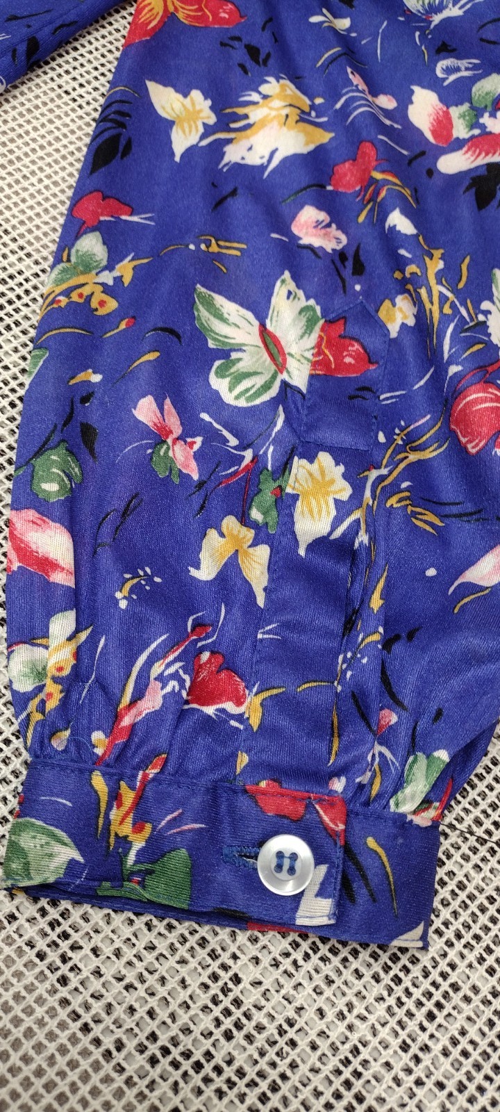 70s Organically Grown Beautiful Blouse Butterflies Watercolor Cobalt Arpeja ART