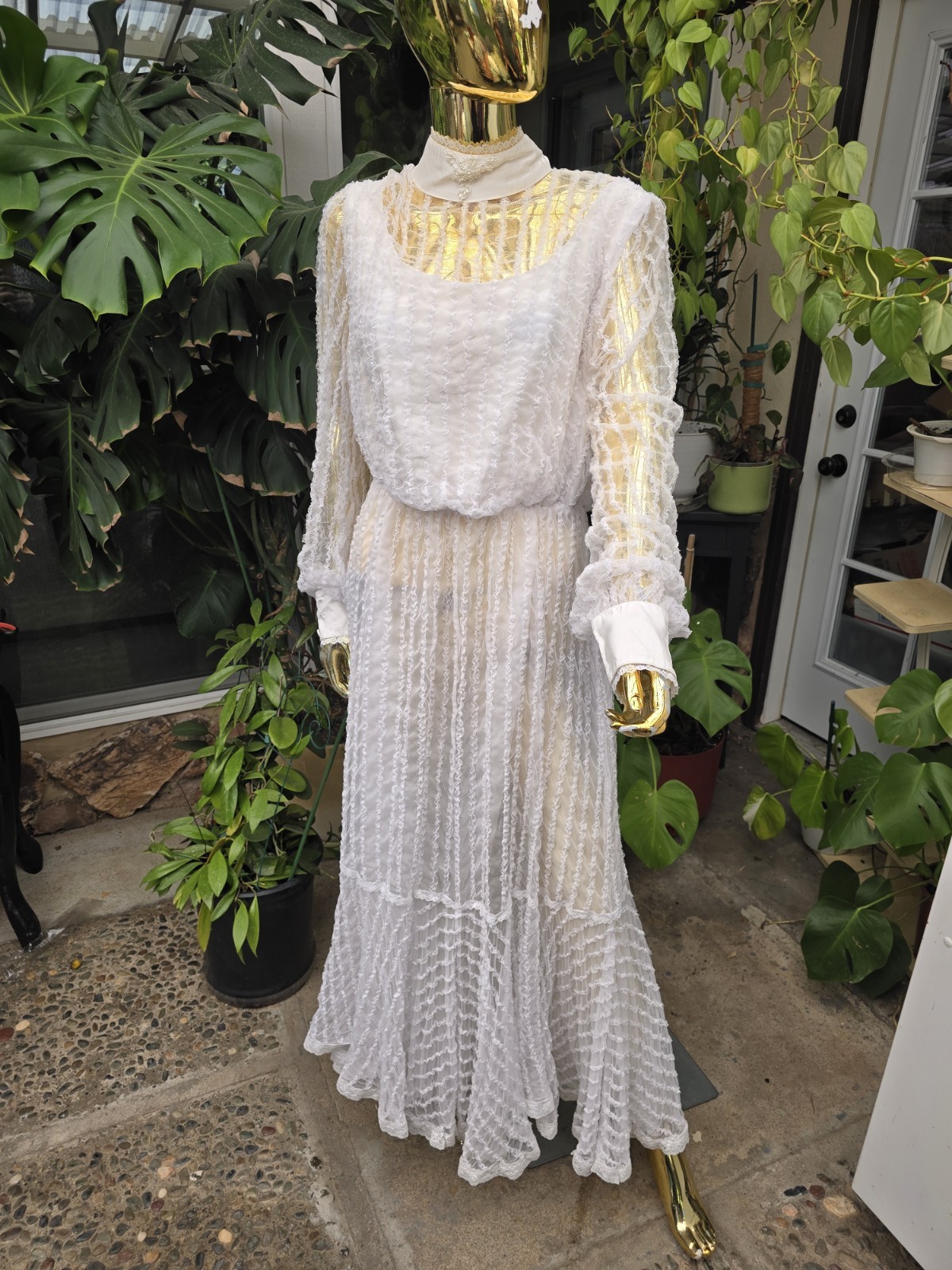 Vintage Recollections Lace Prairie Dress White Cottagecore Victorian L