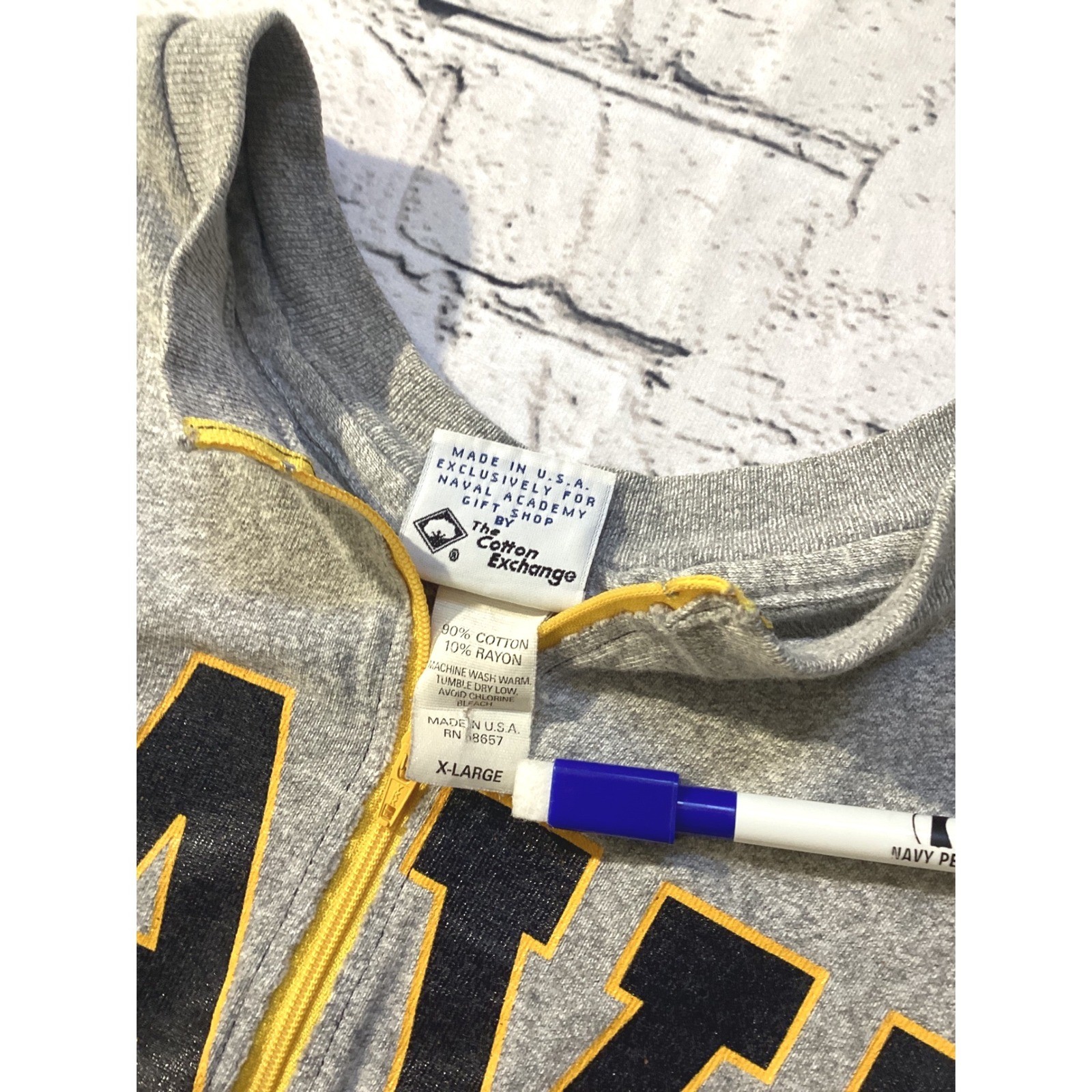 Vintage Cotton Exchange Navy Football Cropped Zipper T-Shirt Gray 90s USA XL