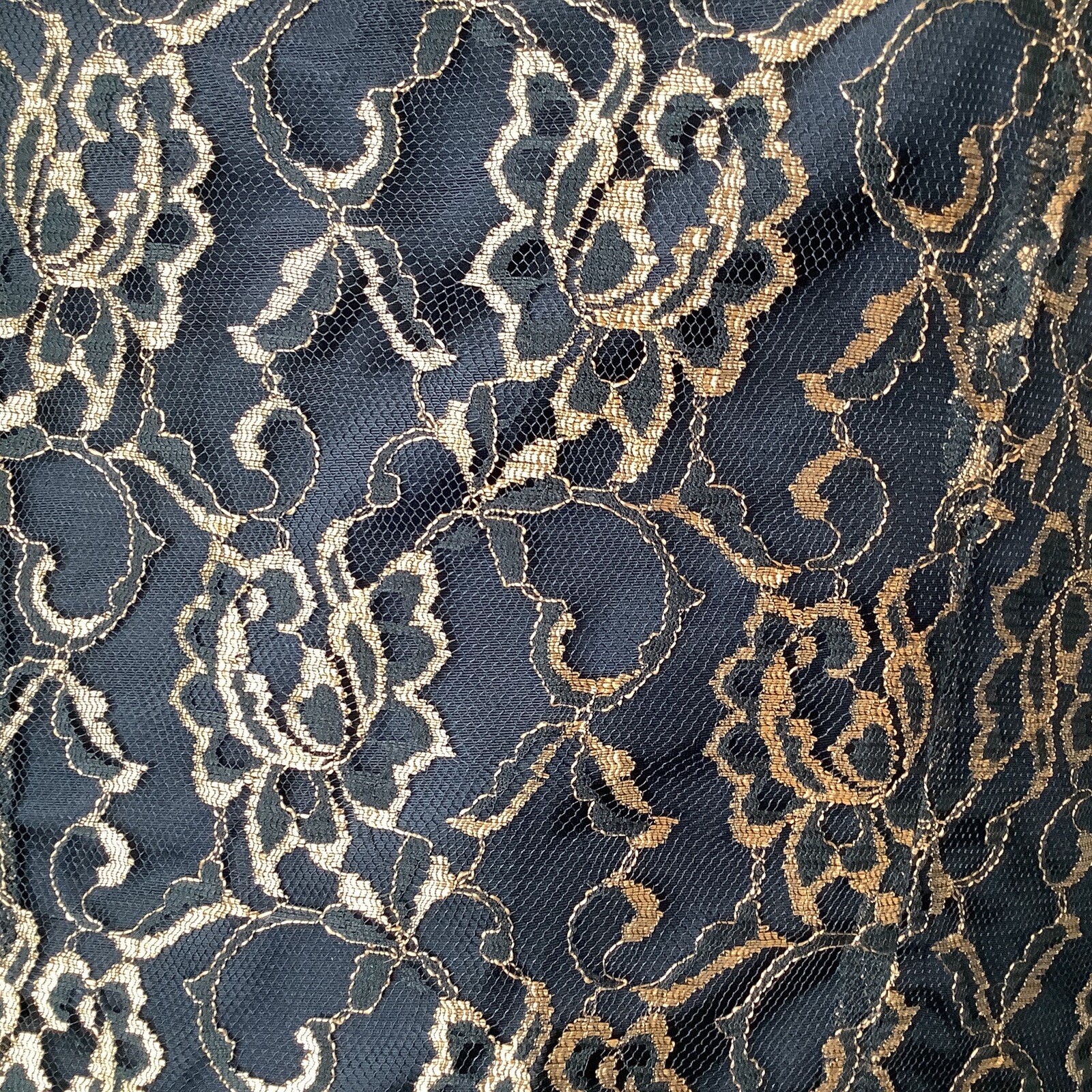 Vtg California Place 80‘s Long Sleeve Dress Sz 16 Black Gold Lace Flowers Goth