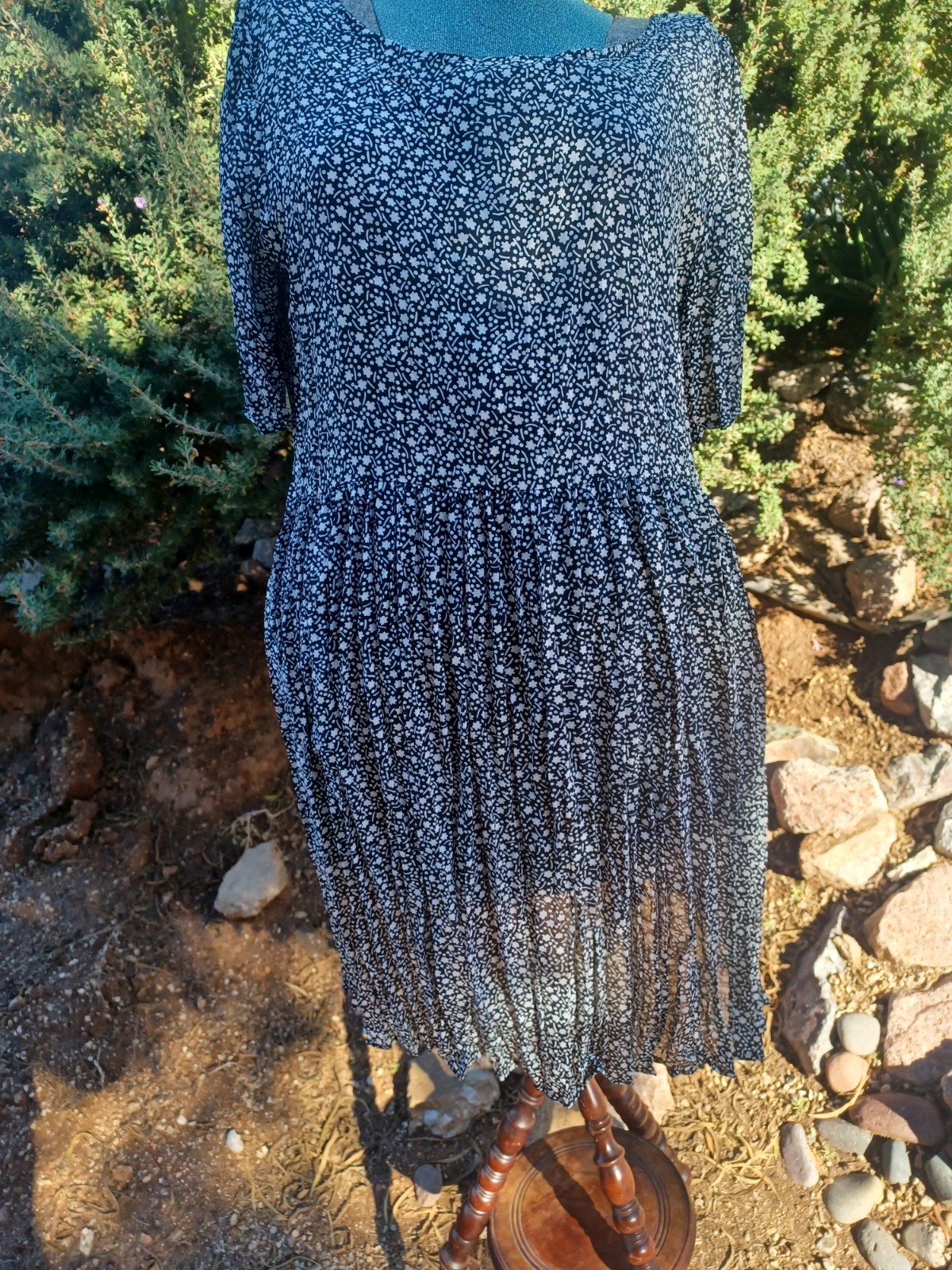 Vintage 80s/90s Semi-Sheer Black and White Floral Grunge Babydoll Dress