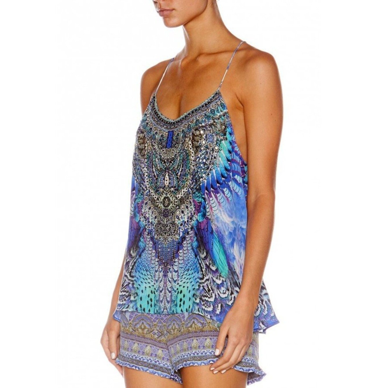 Camilla Moon Dance Feather T Back Shoestring Top Size XS