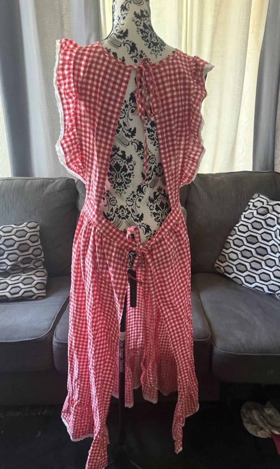 Vintage 70s Red White Checkered Apron Bib Dress
