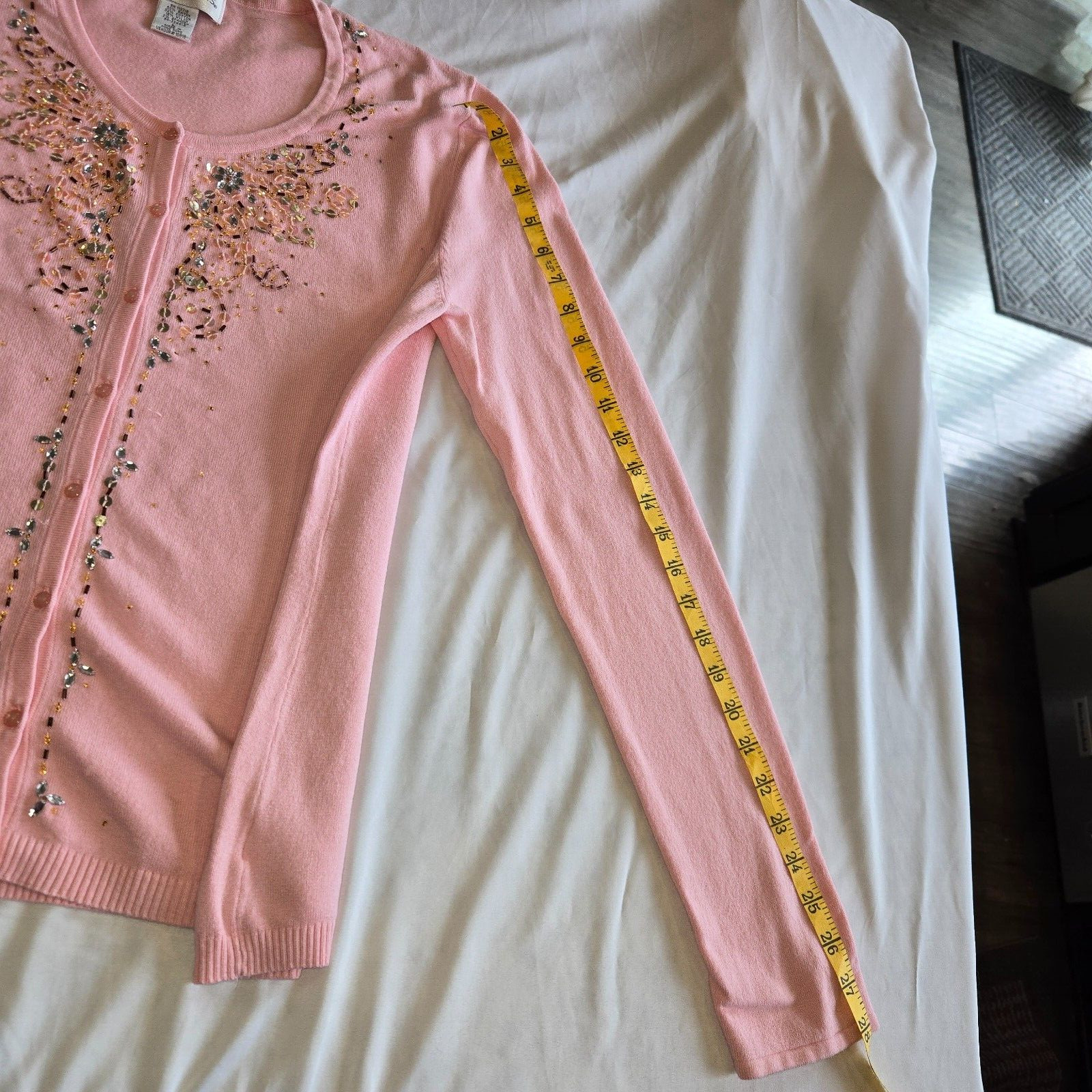 Vtg Chadwick’s Hong Kong Beaded Embellished Pink Cardigan Sweater Sz Large READ