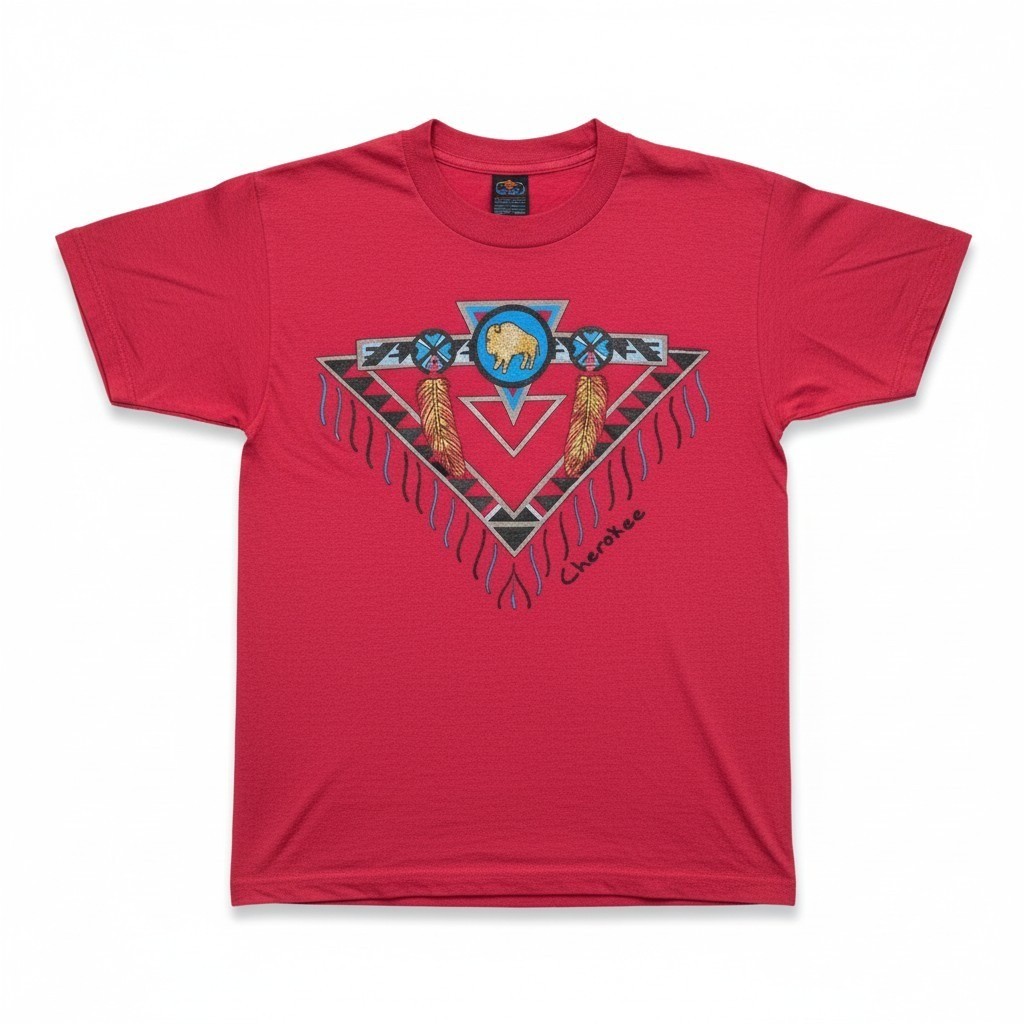 Fruit of the Loom BEST Cherokee Buffalo Red Pink Graphic T-Shirt, Vintage Medium
