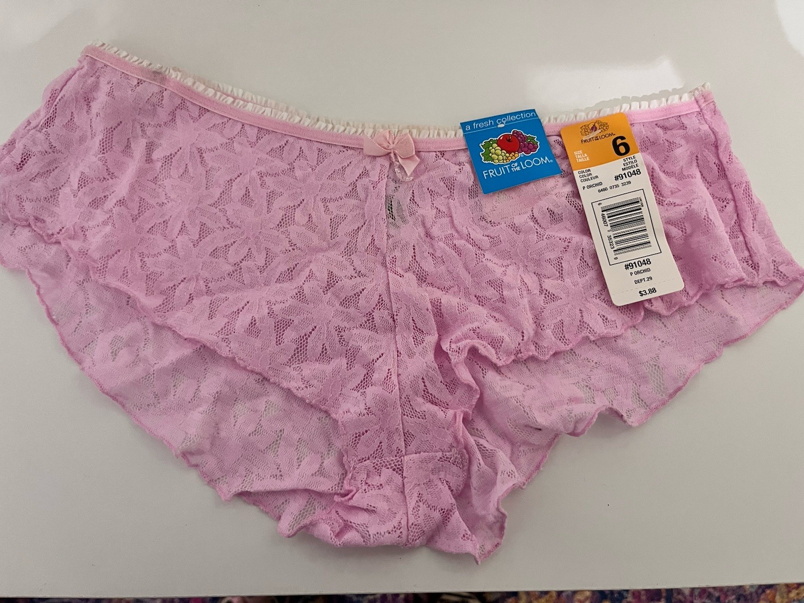 Lace See Thru Boyleg Boy shorts Fruit of Loom NWT Pink Orchid Lacy Panties 6 M