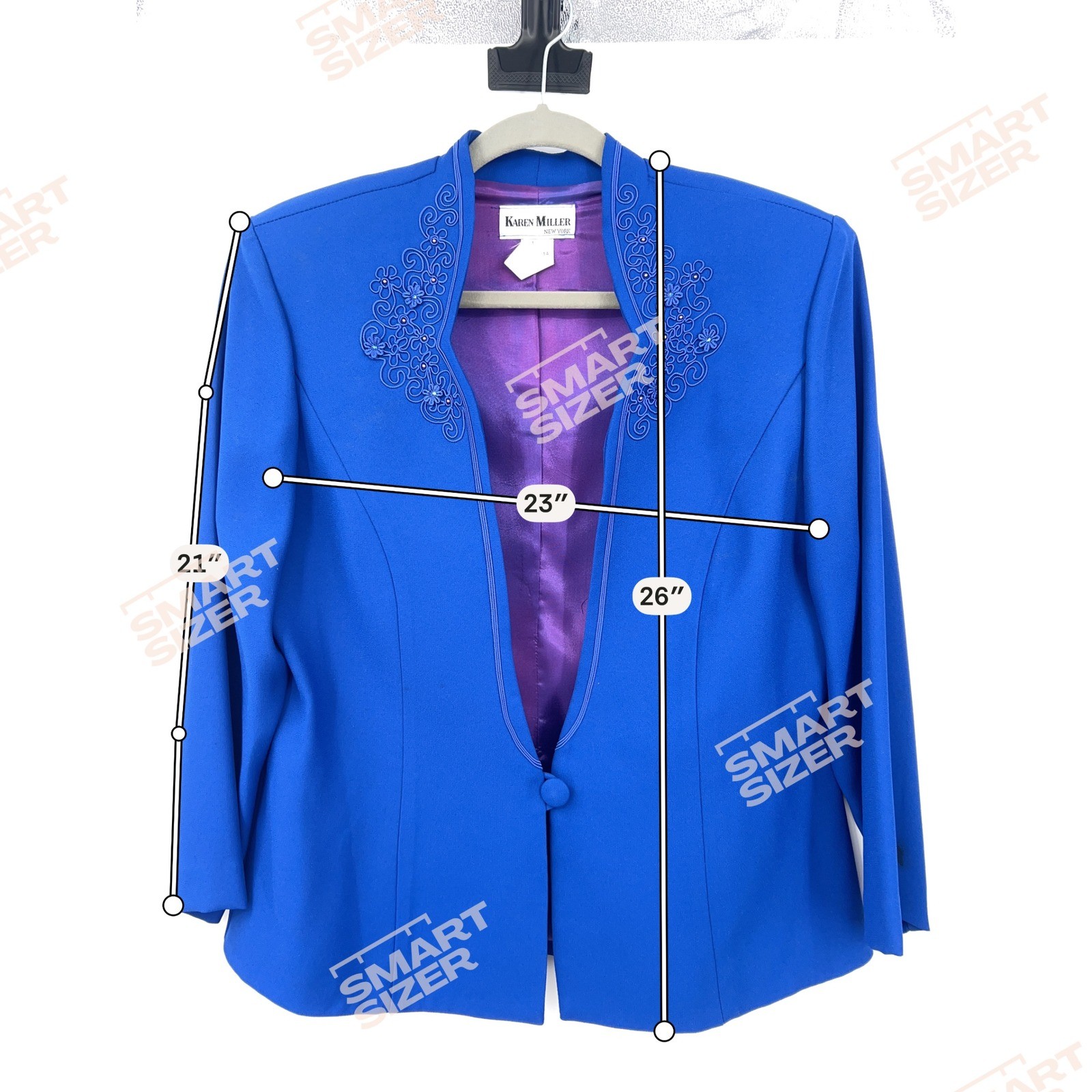 Womens Vintage 90s 3pc Skirt Suit Set Cobalt Blue Embroidered Karen Miller 14