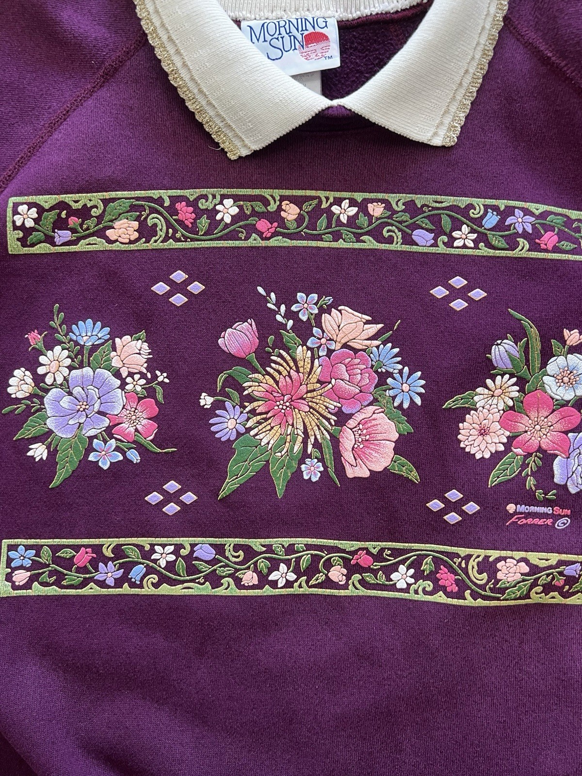 Morning Sun 90s Grannycore Collared Crewneck Floral Sweatshirt Cottagecore Retro