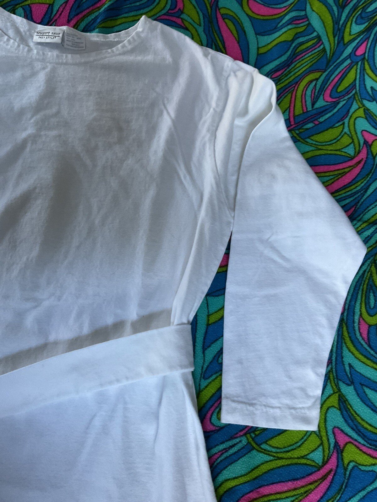 Vintage White DressyT-Shirt 3/4 Sleeve Metal Ring Matching Belt Newport News 90s