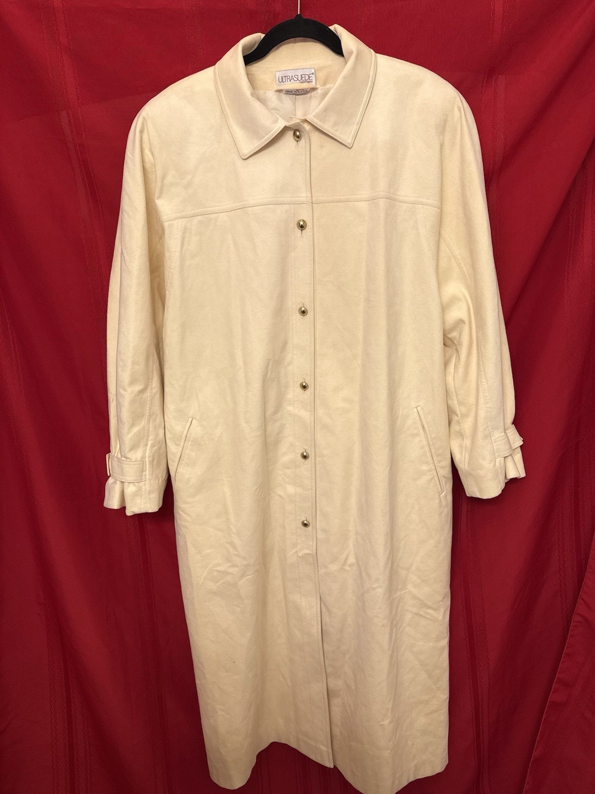 Vintage 1970s Count Romi Size 16 Cream Button Long Duster Coat Union Made in USA