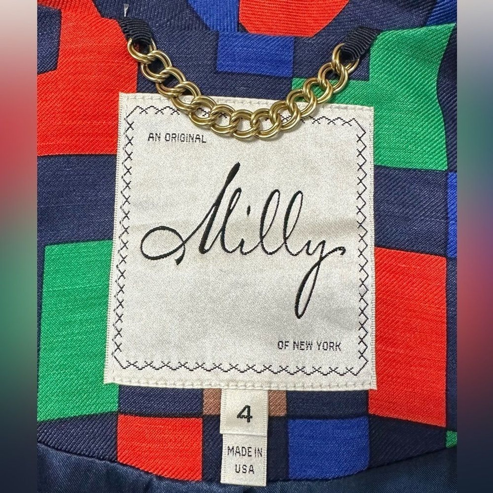 Milly of New York Silk Blend Colorful Block Pattern Trench Coat/Dress Size 4