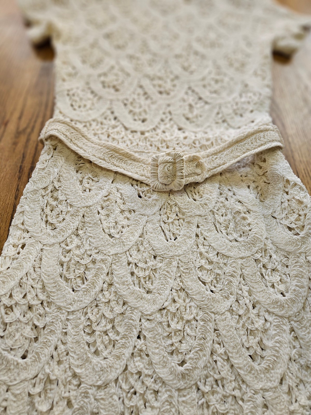 Vtg Glengyle Cream Sheath Crochet Lace Dress Scallop Pattern Small Petite?