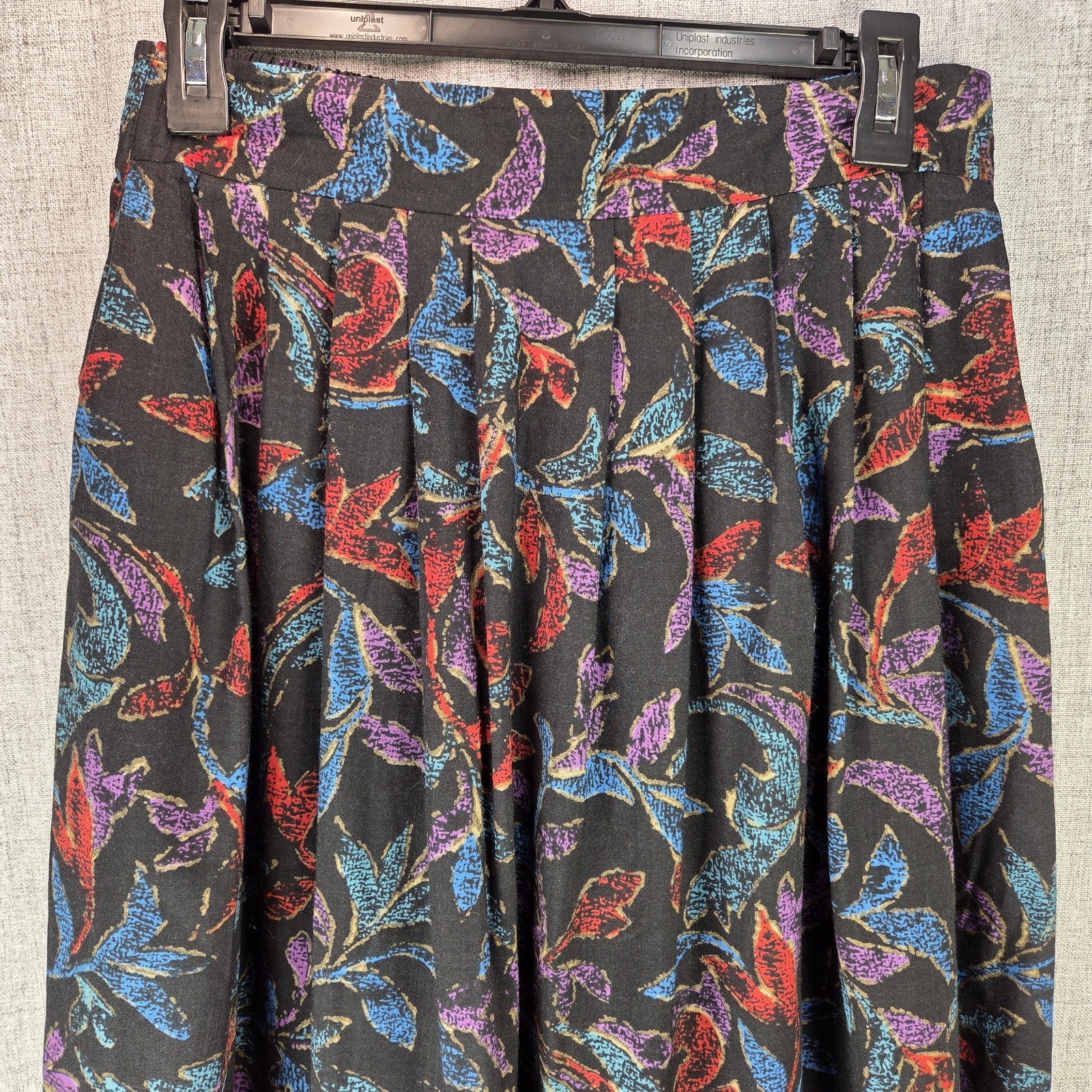 VTG Katie Brooks Sz 14 (*6) Midi Skirt Jewel Tone Abstract Pleated 80’s Retro