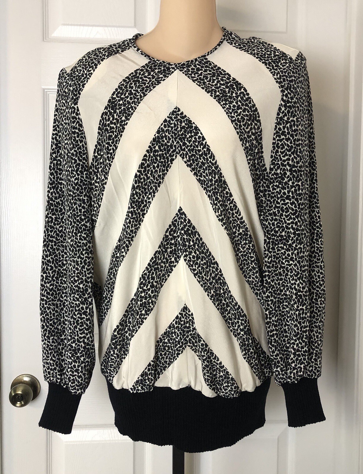 Vintage Anthony Sicari Top Womens 12 Animal Print Elastic Hem Shoulder Pads