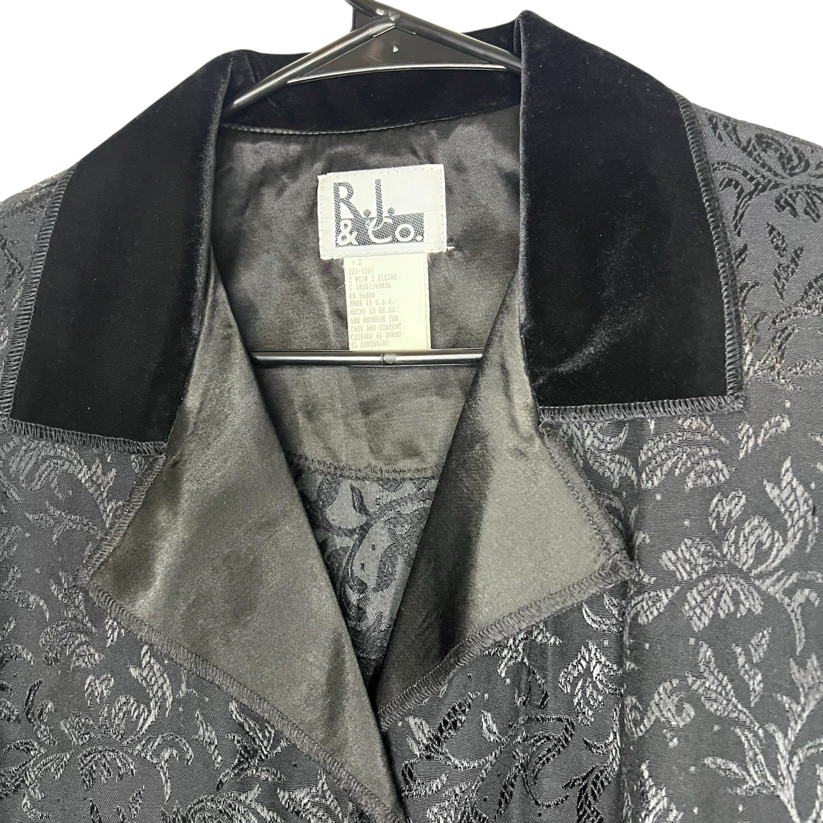 Vintage Black With Velvet Detail Women Formal Collar Shirt Blouse