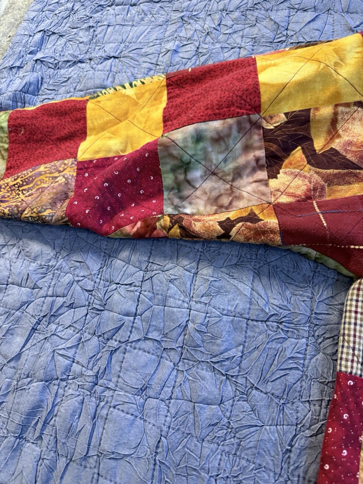 Vintage Handmade Quilted Patchwork Jacket Fleece Lined Boho Grandma-Core EUC