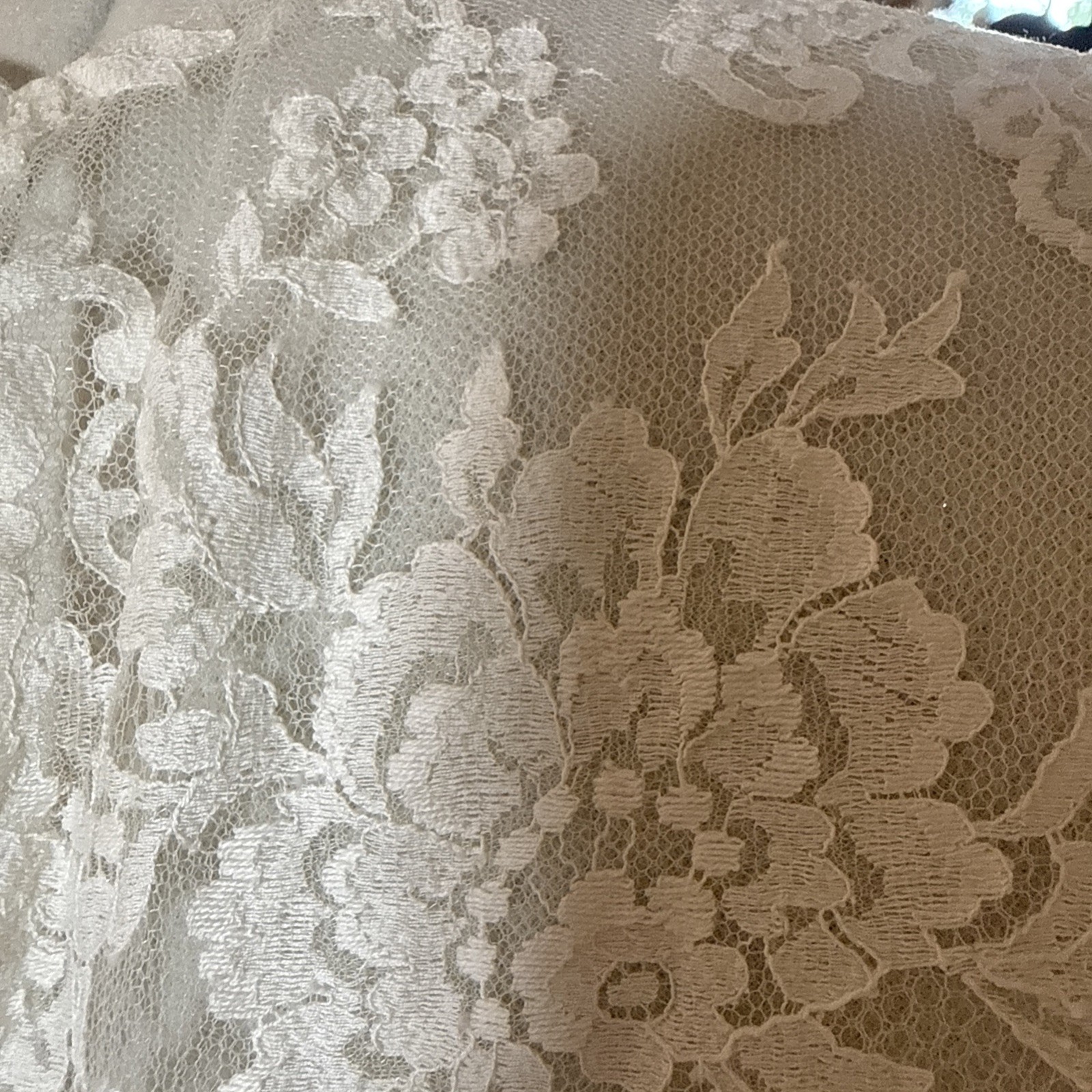 VTG silk wedding gown handmade from 1969 watteau lace train over 7 ft sz 8