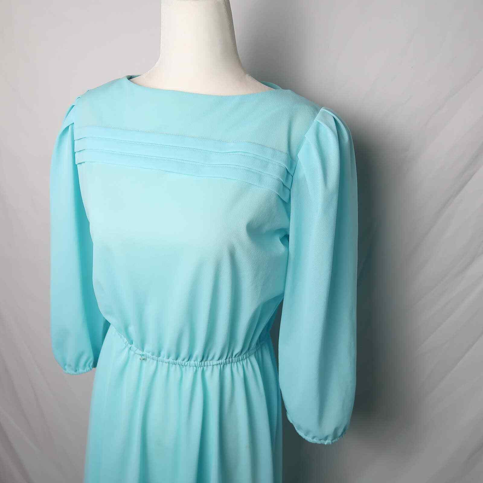 Vintage 70s Lady Carol light turquoise blue blouson midi dress 12