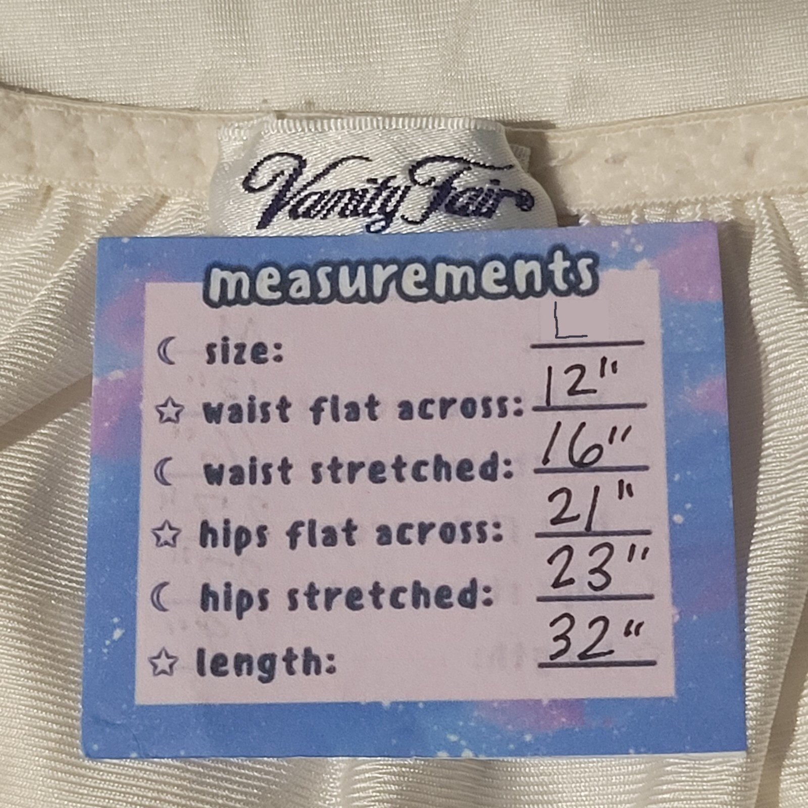 Vintage VANITY FAIR Ivory Pearl Midi Slip Skirt Size L Side Slits Elastic Waist
