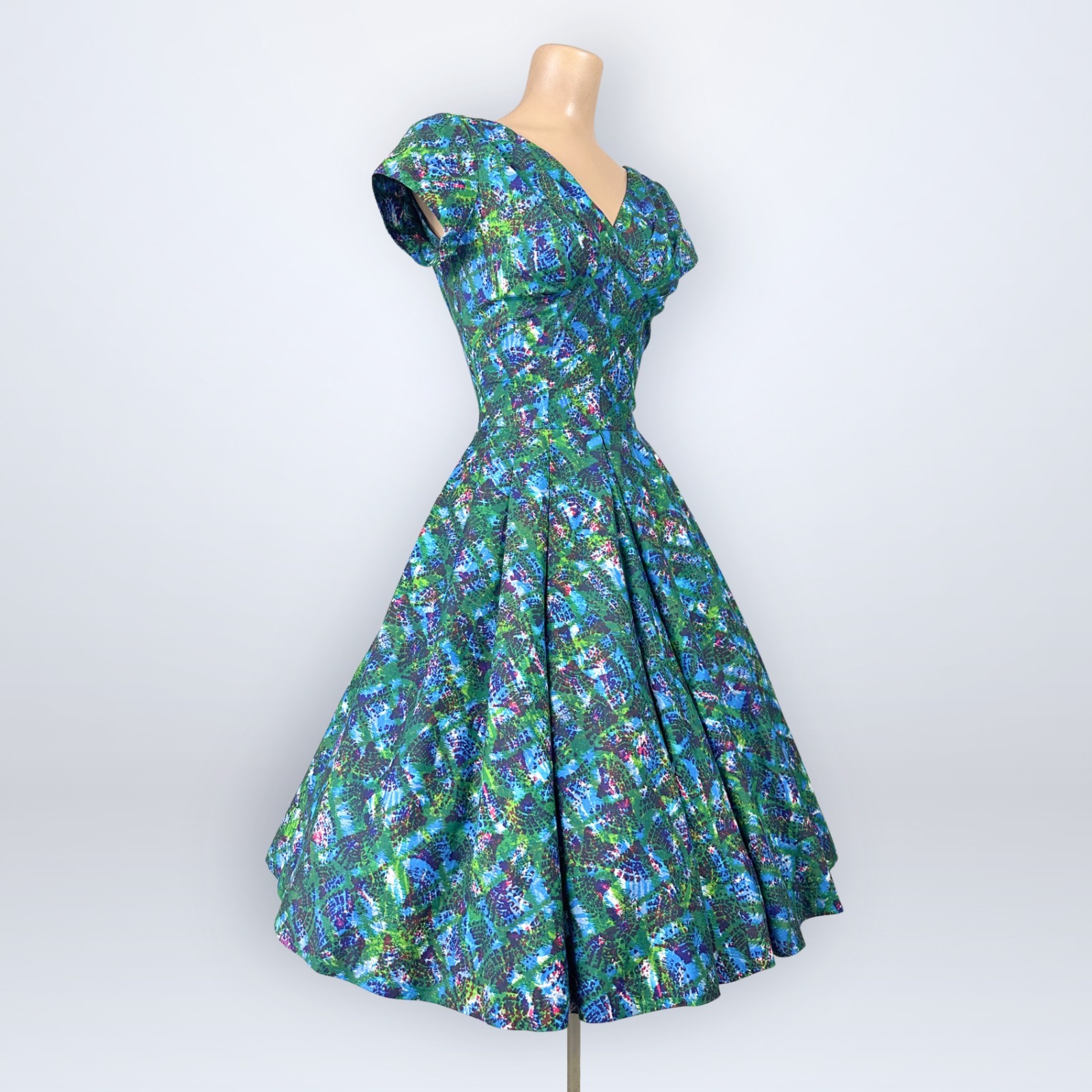 Vintage 1950s Kane Weill Cottontime Pebble Stone Print Full Sweep Dress New Look