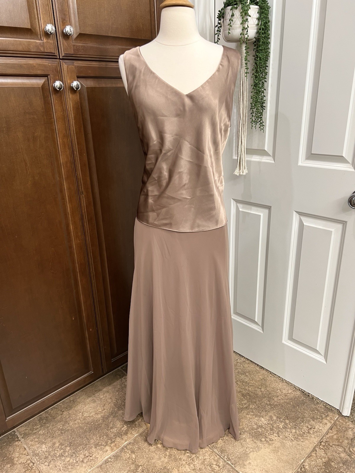 Vtg Patra Formal Maxi Dress Golden Taupe Goddess Sz 18 Mother Of The Bride