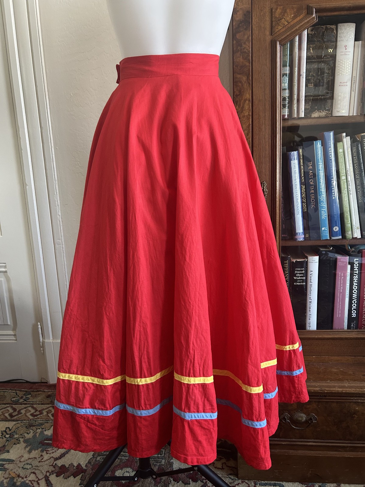 Vintage 1950s Cotton Handmade Red Circle Skirt Full Sweep Rockabilly Pinup 27W M