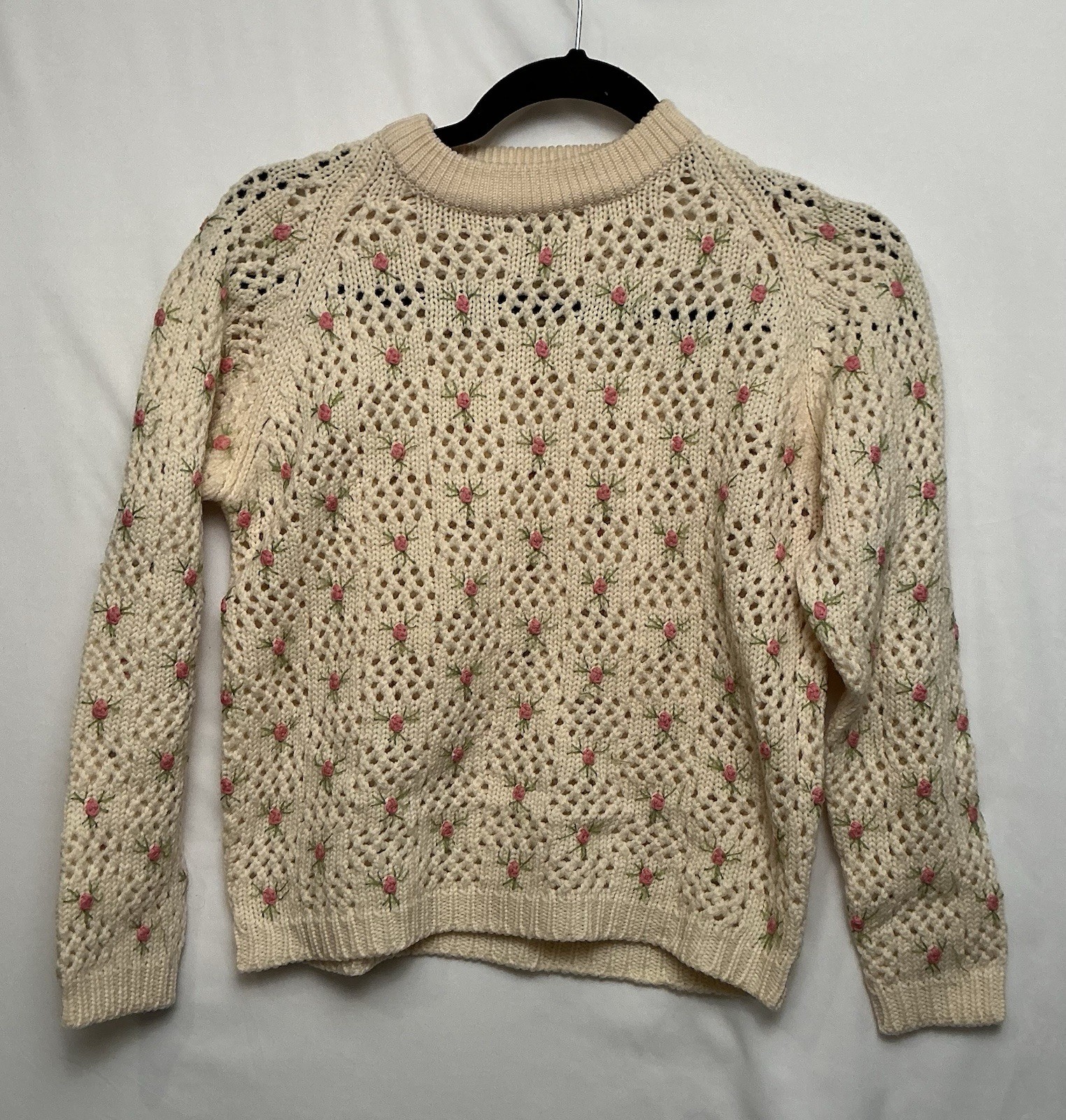 British Crown Colony of Hong Kong Sweater S Cottage Core Open Weave Floral