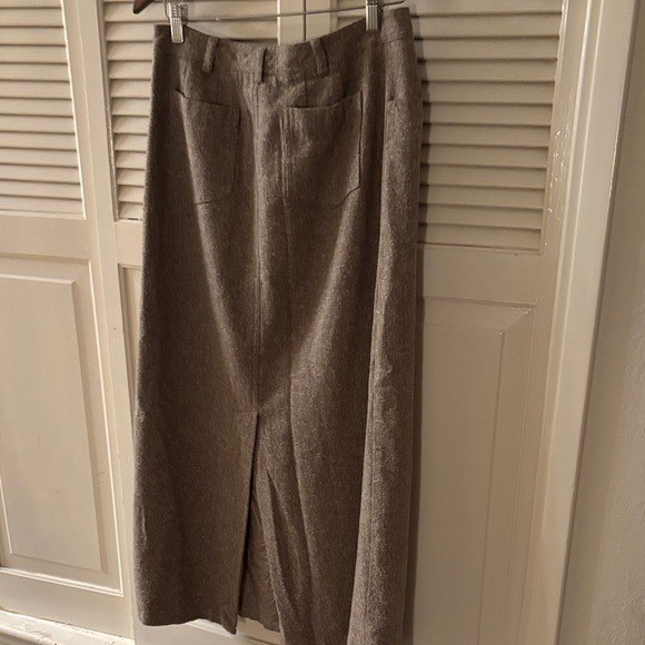 Ellen Tracy Textured Wool Silk Blend Maxi Skirt Sz 10 Neutral ‘90s Back Pockets